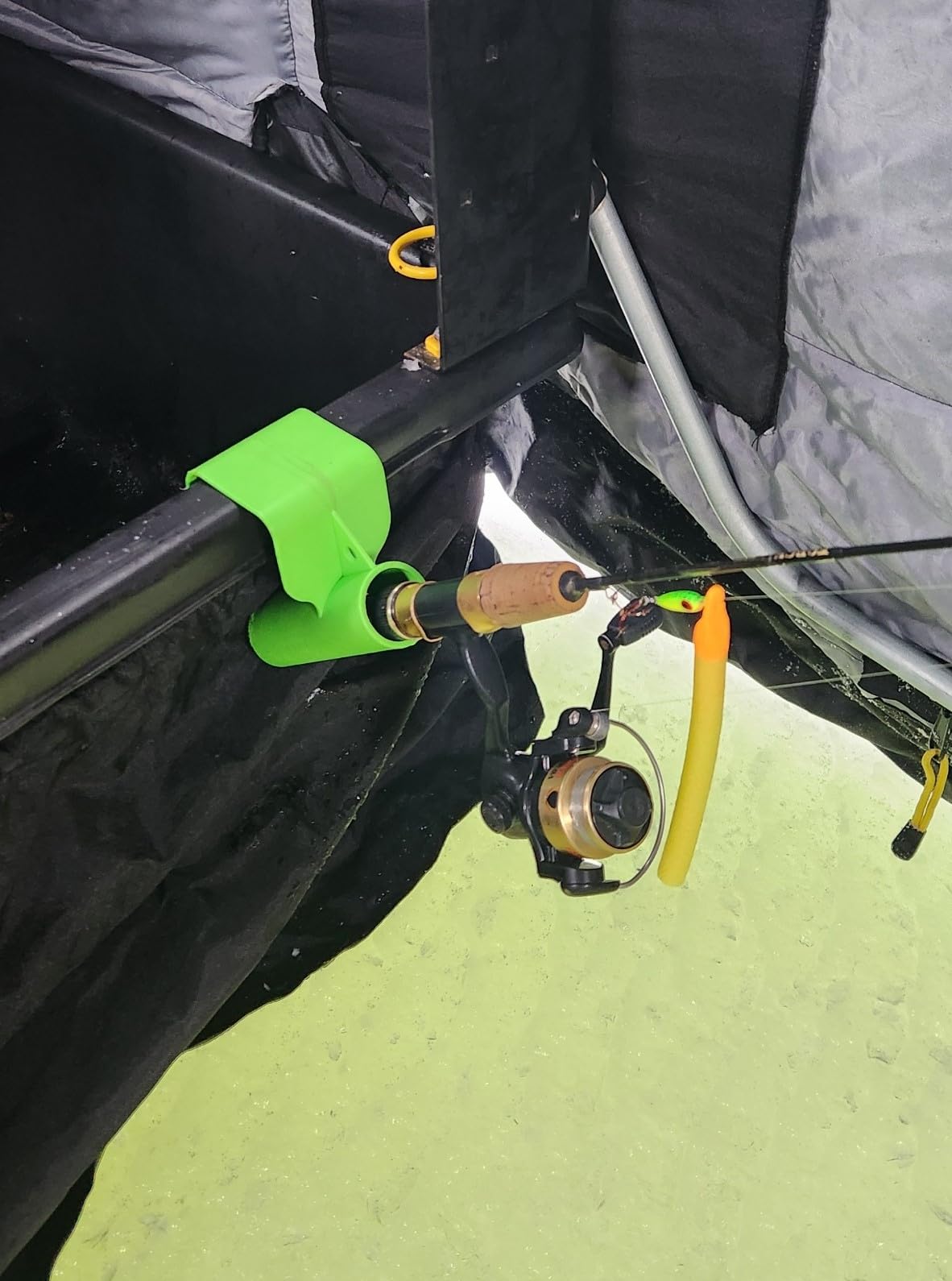 Installed on a snow sled during winter fishing