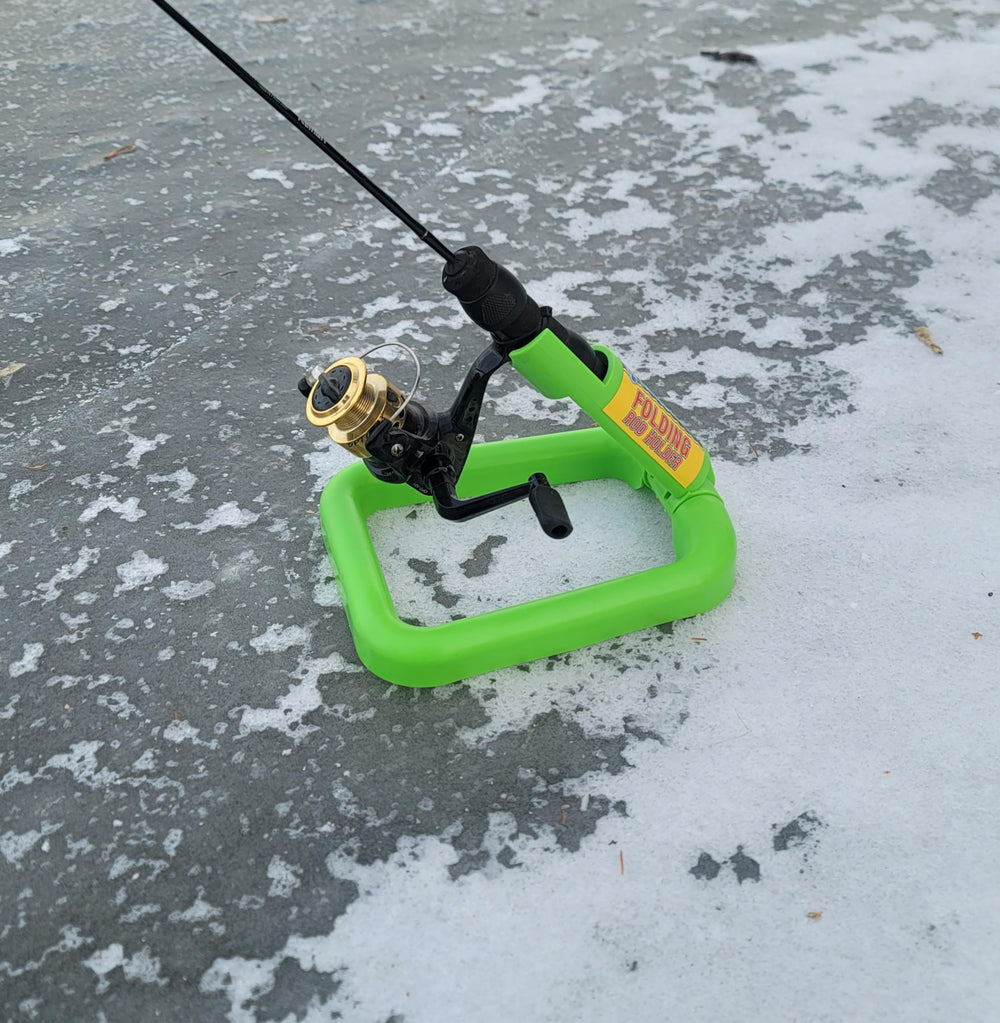 Lakco RHFOLDING folding rod holder installed securely on a rod rig for easy use.