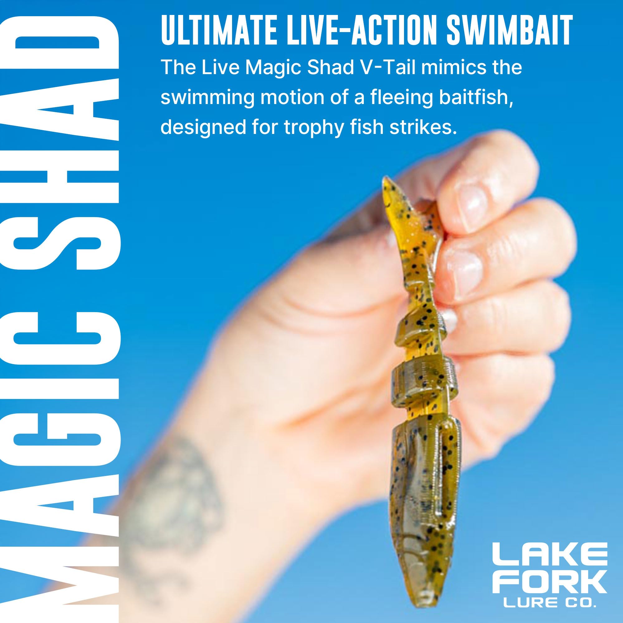Lake Fork Live Magic Shad garlic-infused scent helps attract bites.