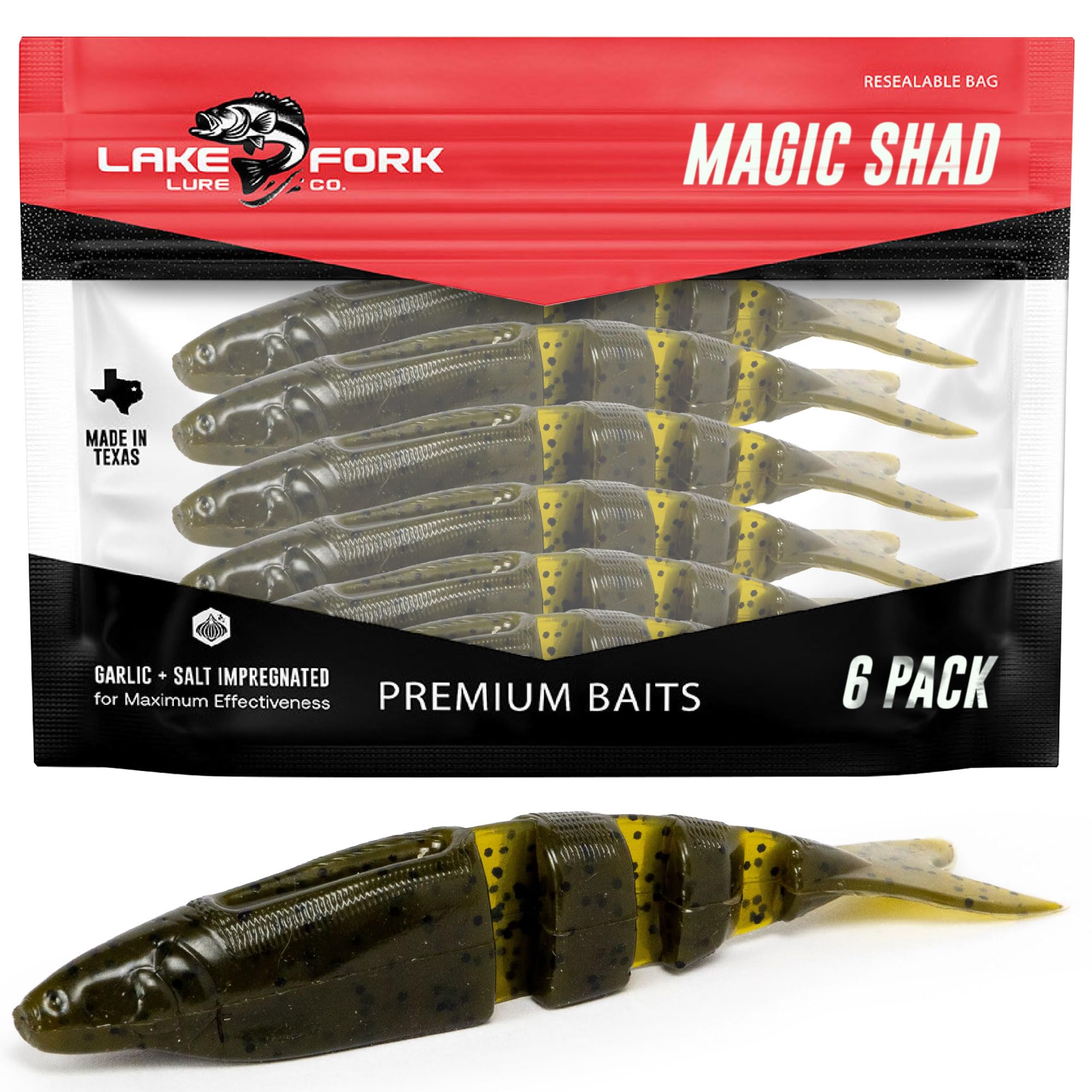 Lake Fork Live Magic Shad V-Tail swim action to entice trophy bass.