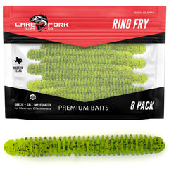 Lake Fork Ring Fry 4-Inch Chartreuse Pepper package front view boosts bass appeal