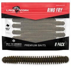 Lake Fork Ring Fry Green Pumpkin 4in close-up highlights ribbed body and breathing action