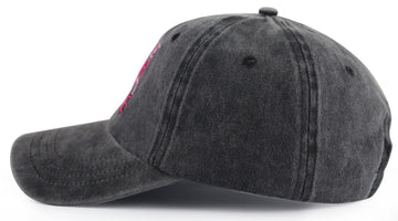 Close-up of embroidery on lake life hat