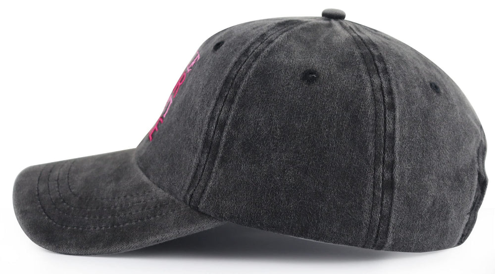 Close-up of embroidery on lake life hat