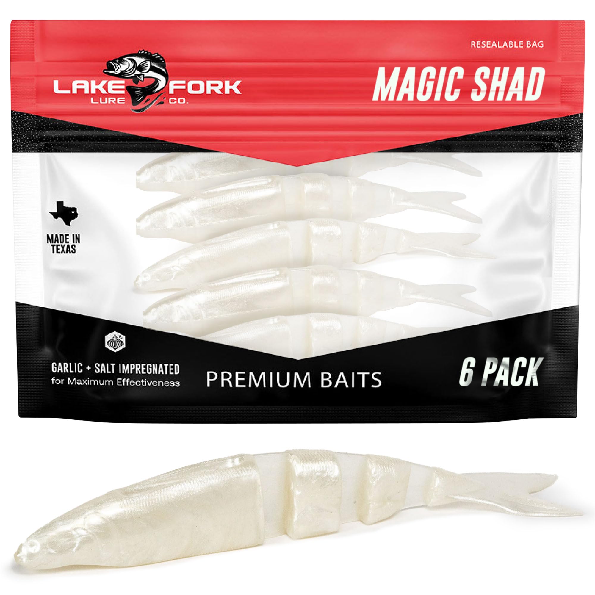 Lake Fork Live Magic Shad Pearl 3.5in close-up showing lifelike action for trophy bass