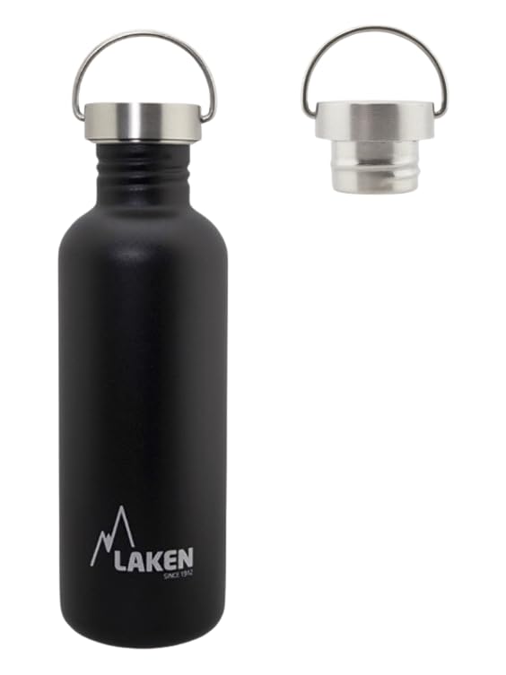 LAKEN black bottle with vintage lid for durable, reusable hydration.