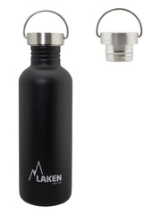 LAKEN black bottle with vintage lid for durable, reusable hydration.