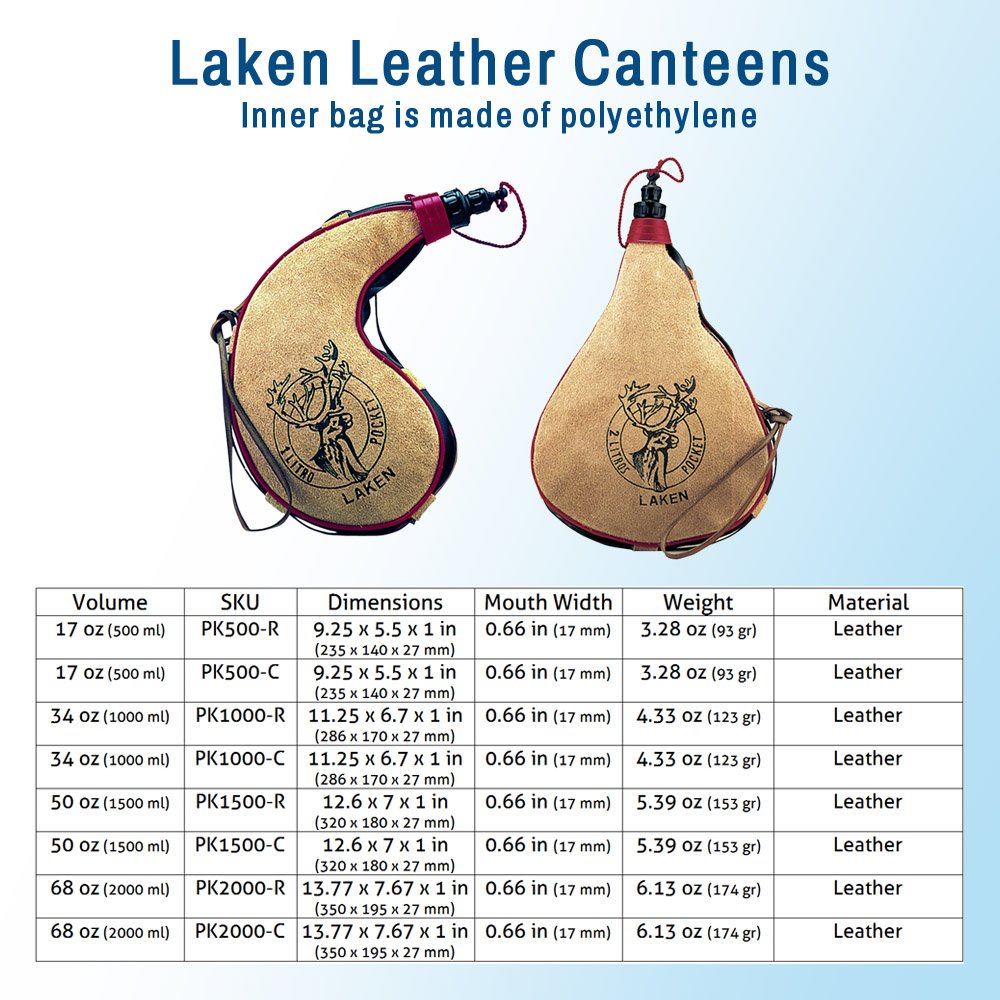 Laken Bota Bag with strap and caps, ideal for camping and wine or water use