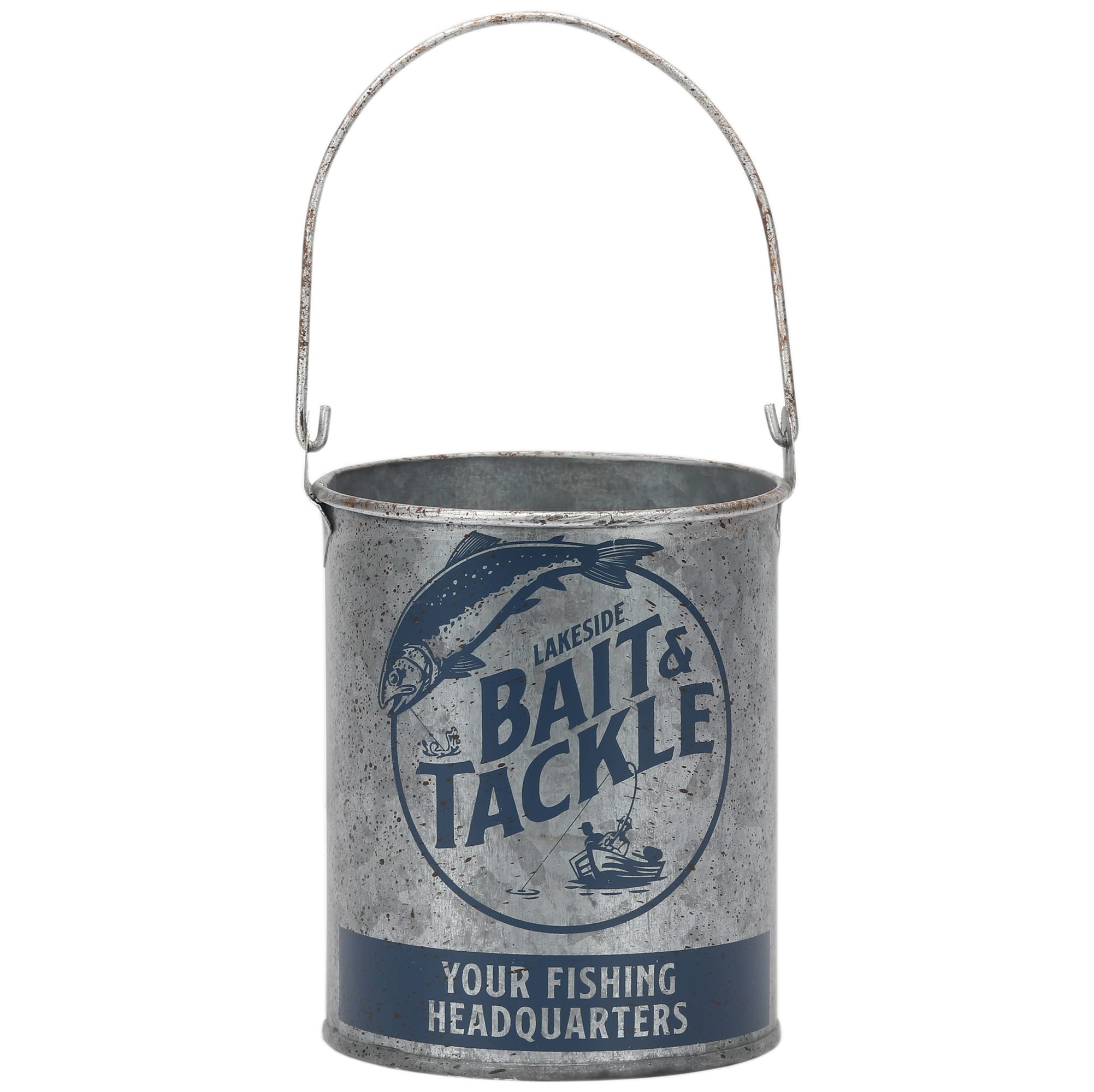 Open Road Brands Lakeside Bait and Tackle Metal Bucket - decorative pail