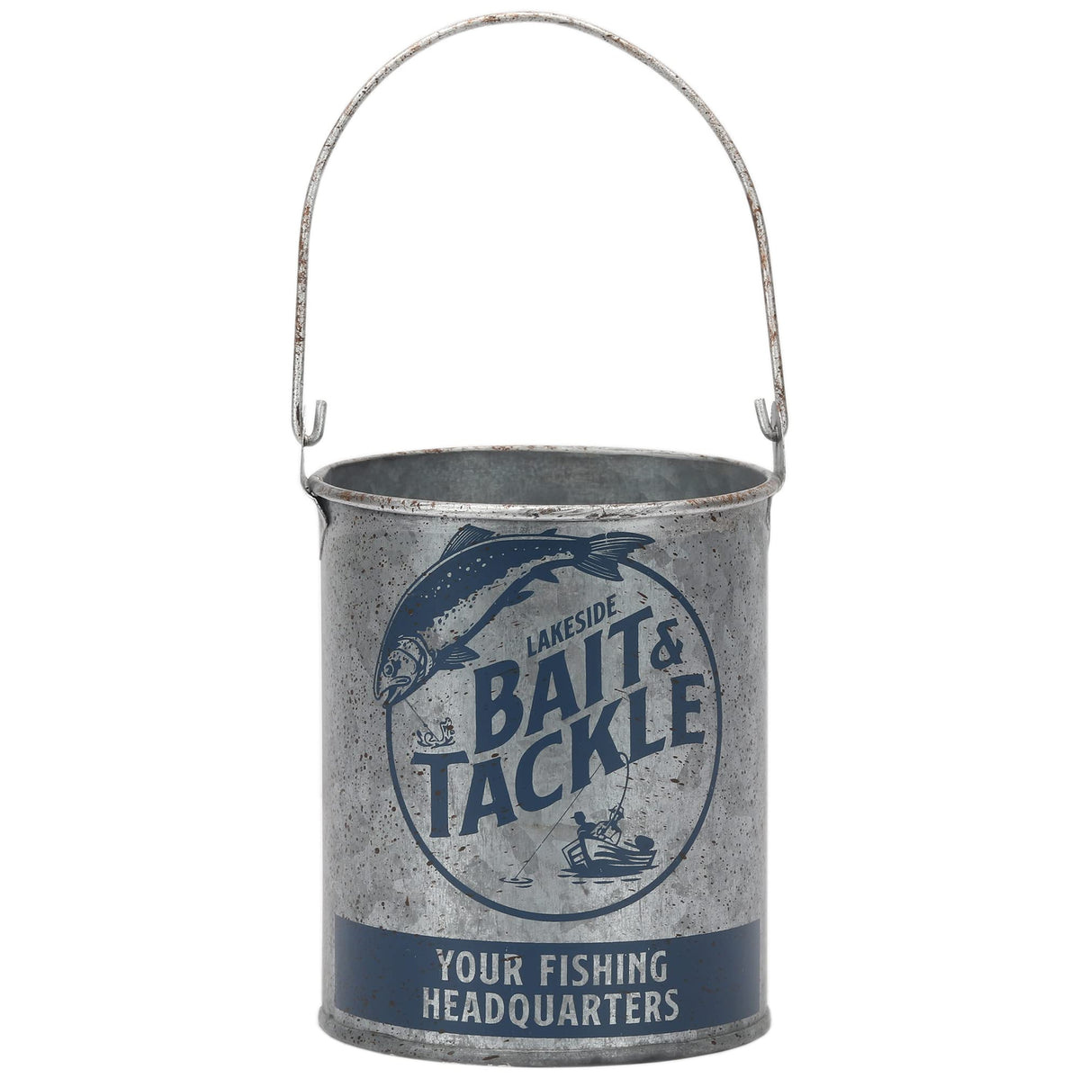 Open Road Brands Lakeside Bait and Tackle Metal Bucket - decorative pail