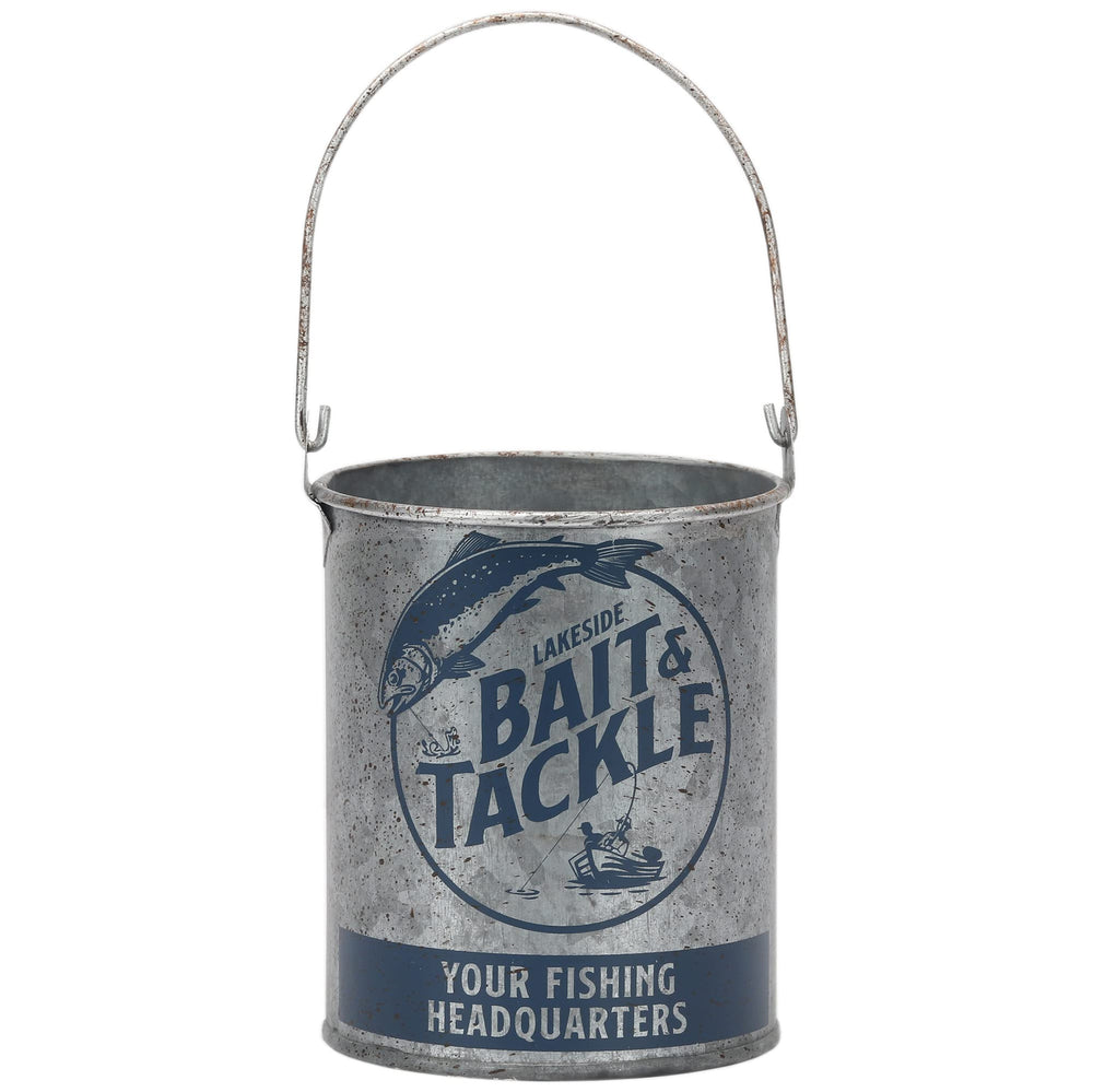 Front view of Open Road Brands Lakeside Bait and Tackle metal bucket