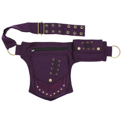 Lakhays Cotton Practical Fannypack plum front view with roomy pockets for hands-free travel.