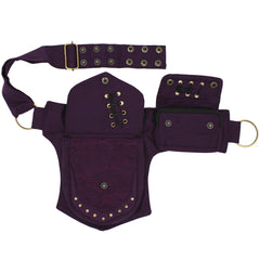 Lakhays Plum Fannypack strap and pockets detail showing adjustable, comfortable waist belt.