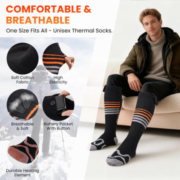 LAMA heated socks showing four heat levels for customizable warmth
