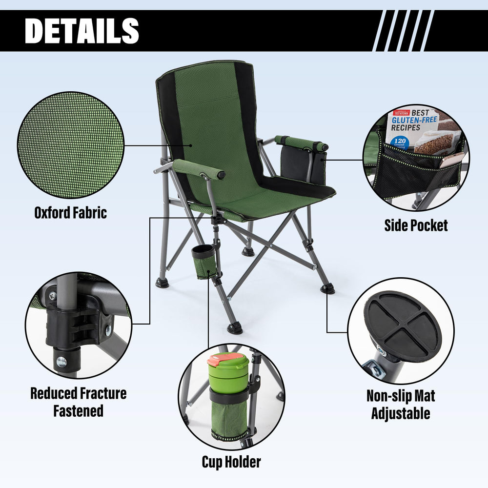 Lamberia camping chair folded compact for easy transport and storage.