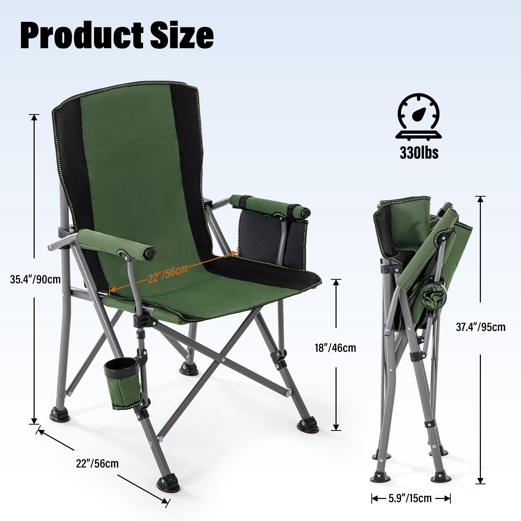 Lamberia camping chair high-back ergonomic design delivers lumbar support outdoors.