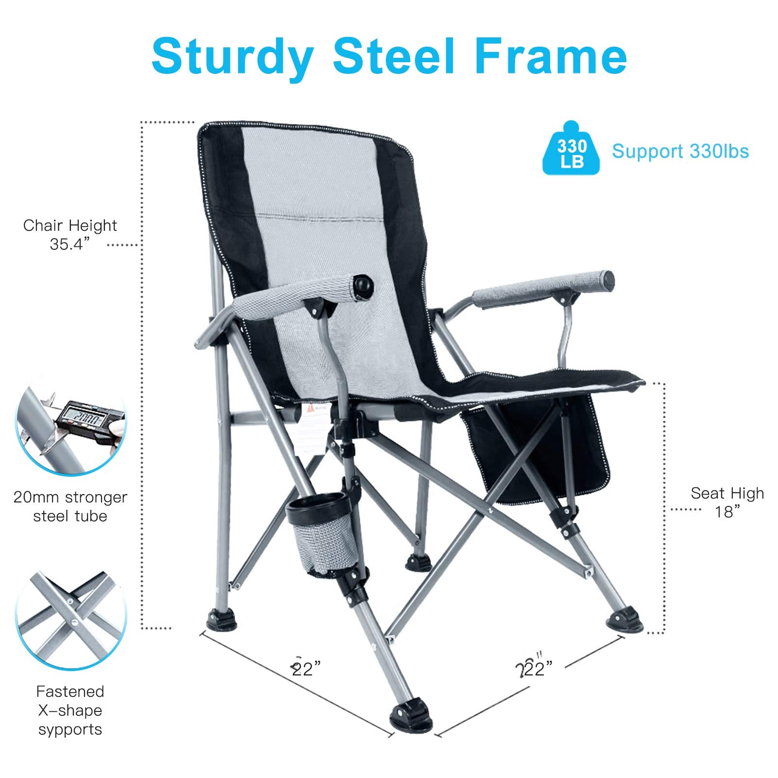 Lamberia camping chair open gray reveals sturdy seating for outdoor adventures.