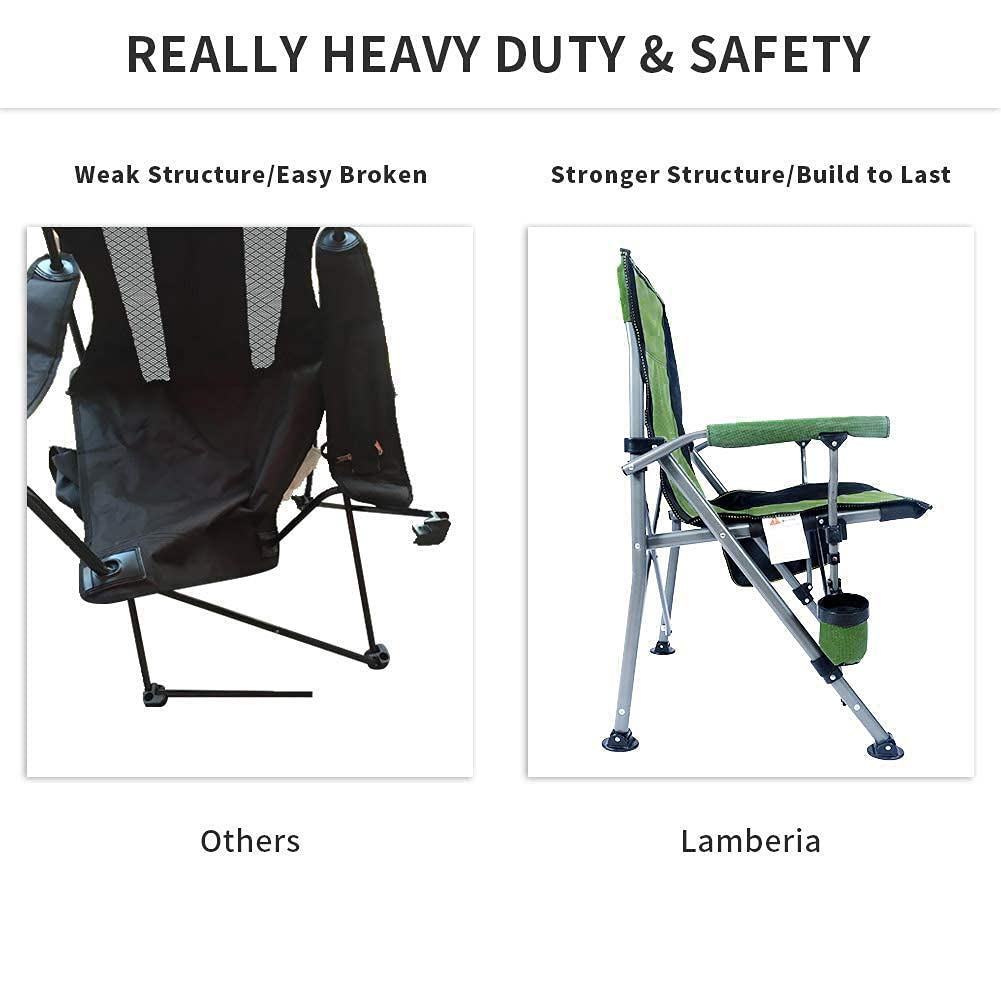 Lamberia camping chair includes a carrying bag for convenient campsite transport.
