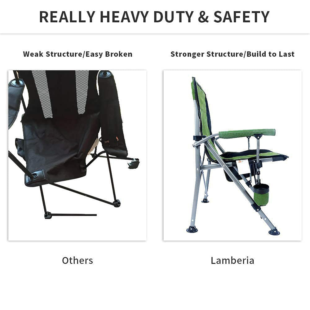 Lamberia camping chair includes a carrying bag for convenient campsite transport.