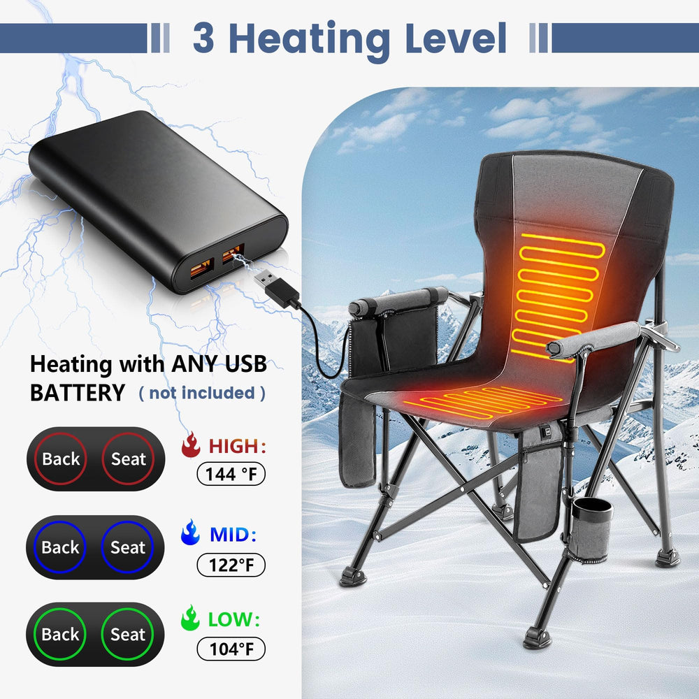 Lamberia heated chair folded-compact shows portable design for travel.