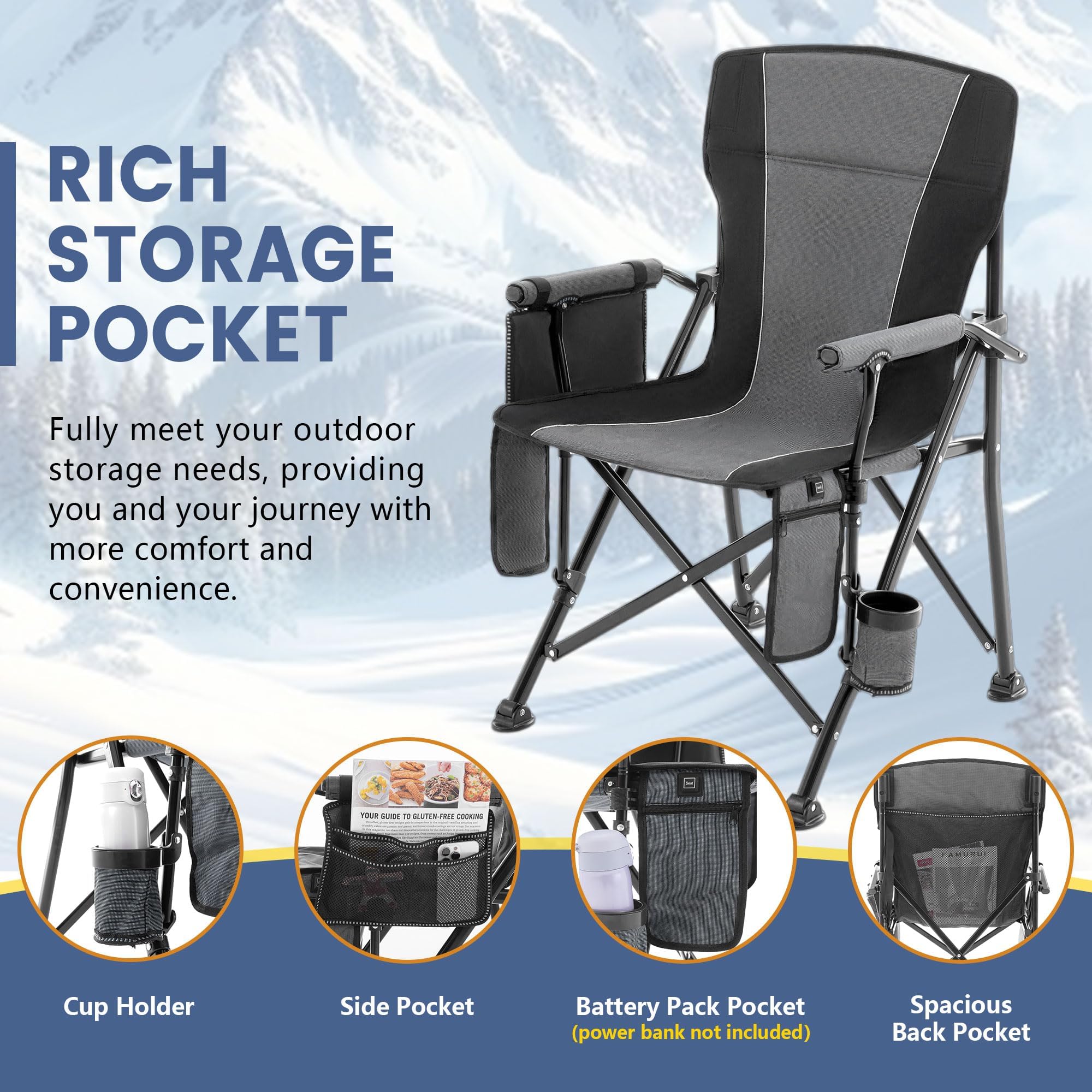 Lamberia heated chair Oxford fabric offers outdoor durability.