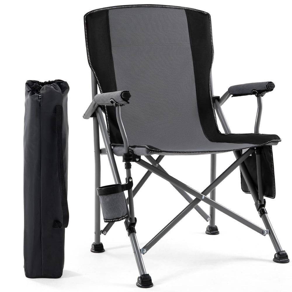 Lamberia outdoor folding chair front view highlights portable comfort for camping or sports events.