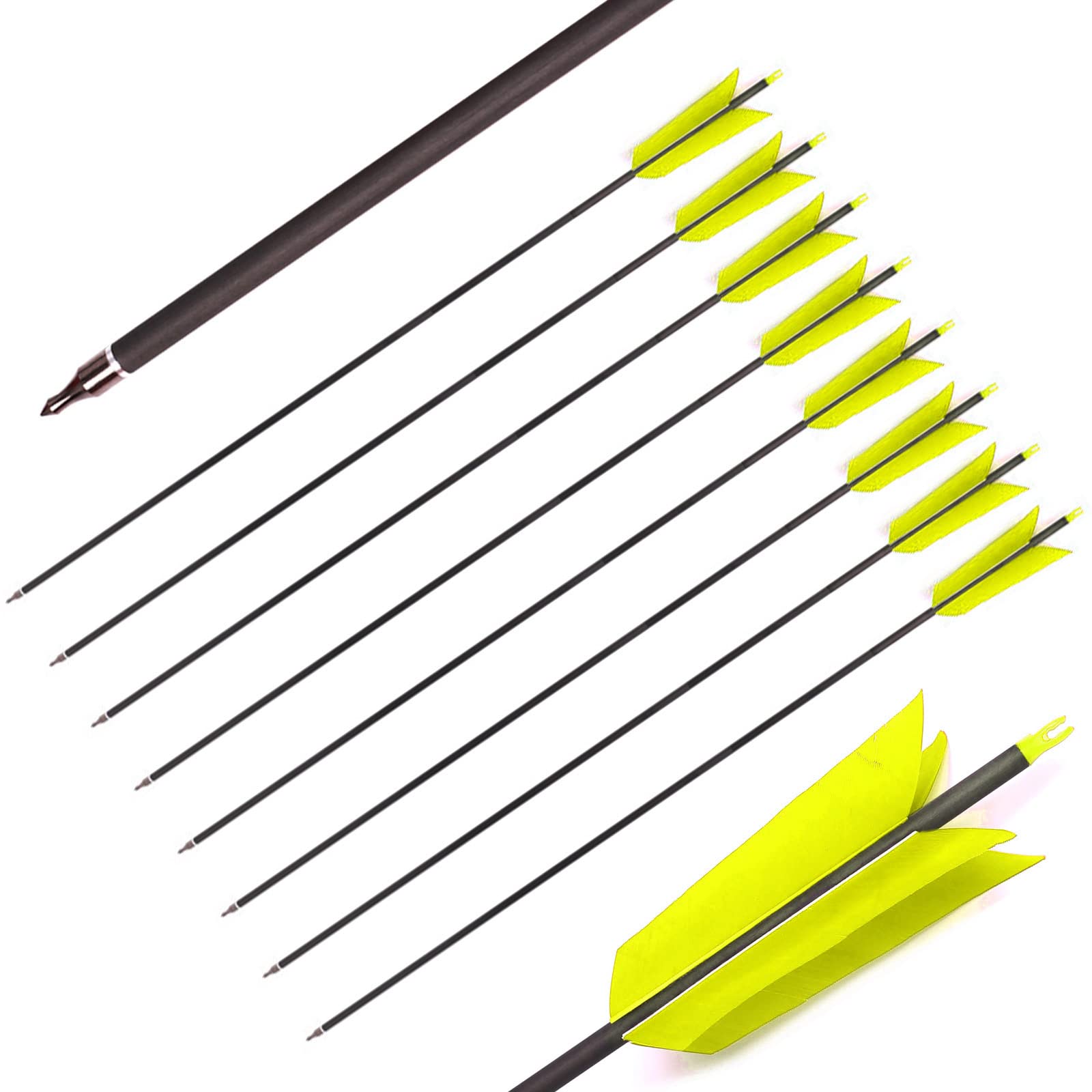 Lamehfyo 31in carbon arrow outer diameter for stable flight.