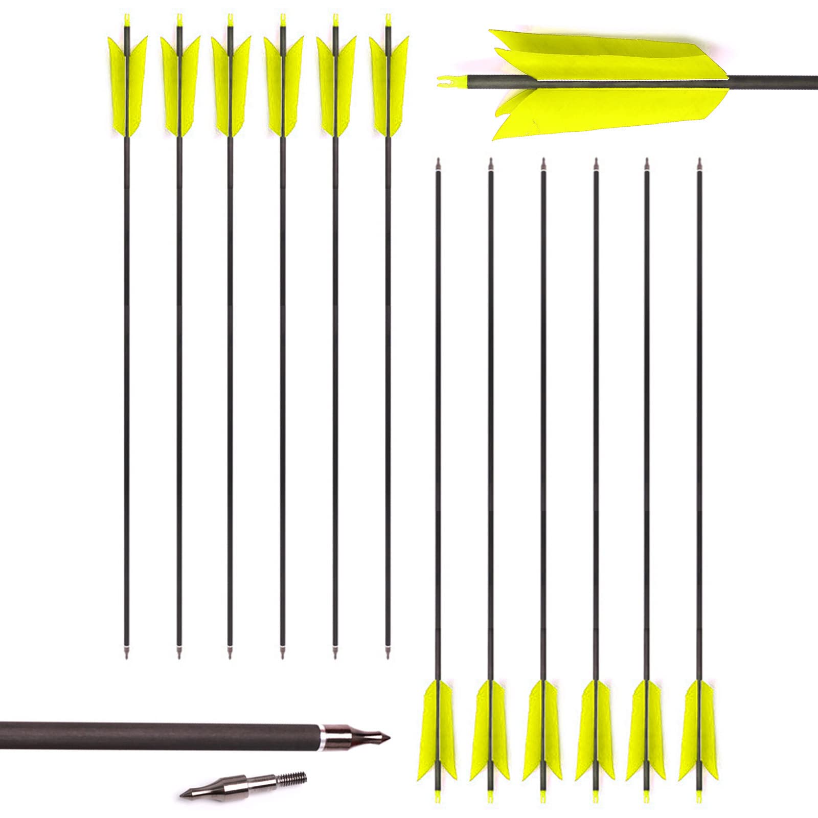 Lamehfyo 12-pack arrows ready for field hunting and practice.