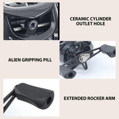 Lamppdcor fishing reels gear ratio 7.2:1 close-up, fast retrieval potential.
