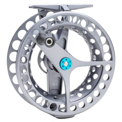 LAMSON Force SL II drag knob close-up showing smooth cobalt drag for control