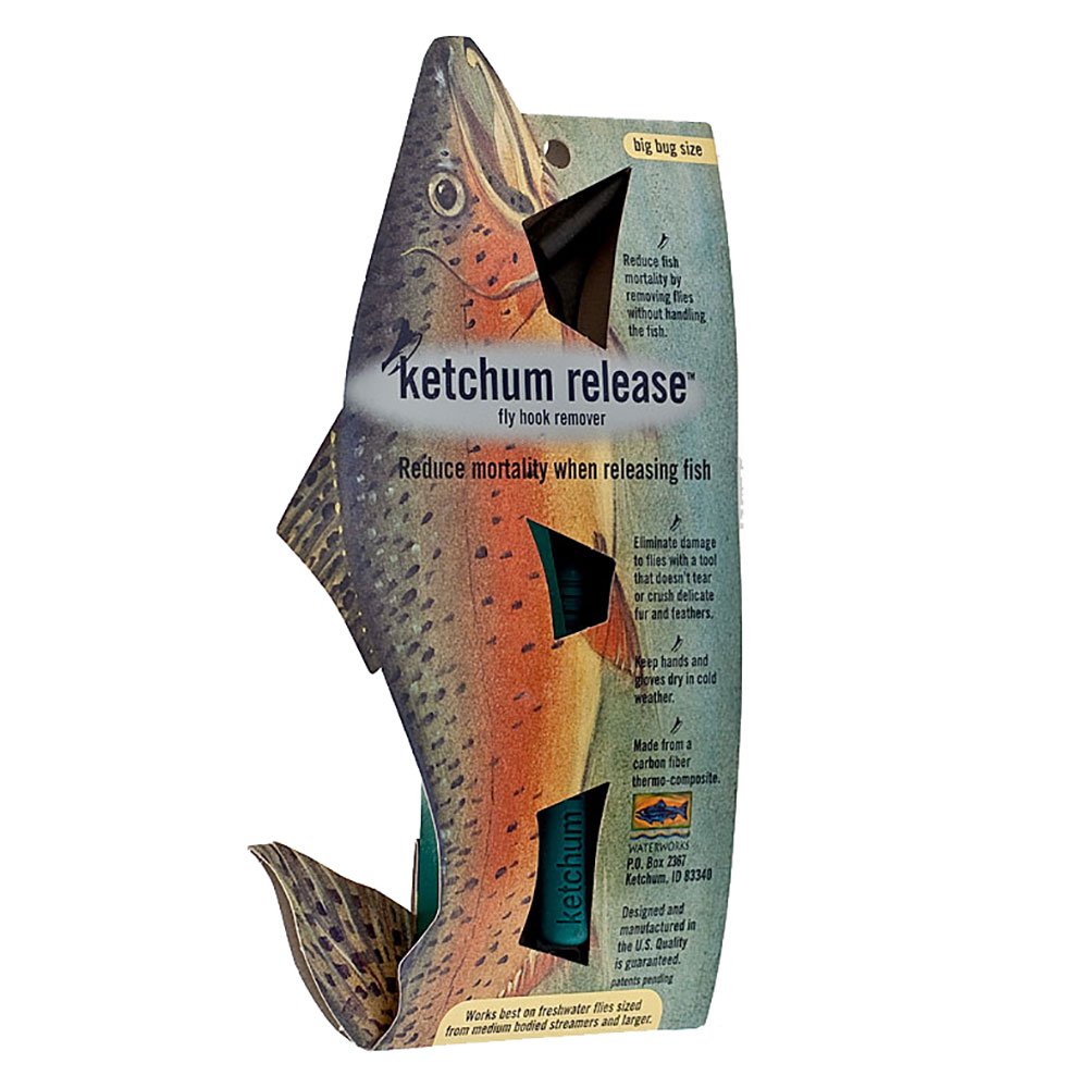 Lamson Ketchum Release Hook Extractor being slid over a fly in the leader to release