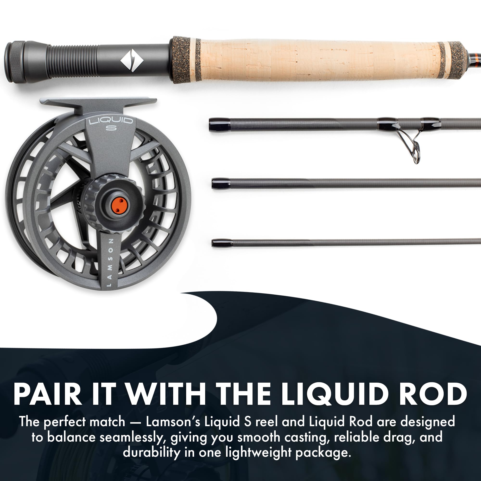 LAMSON Liquid 5Plus S-Series reel sealed drag for wet environments.