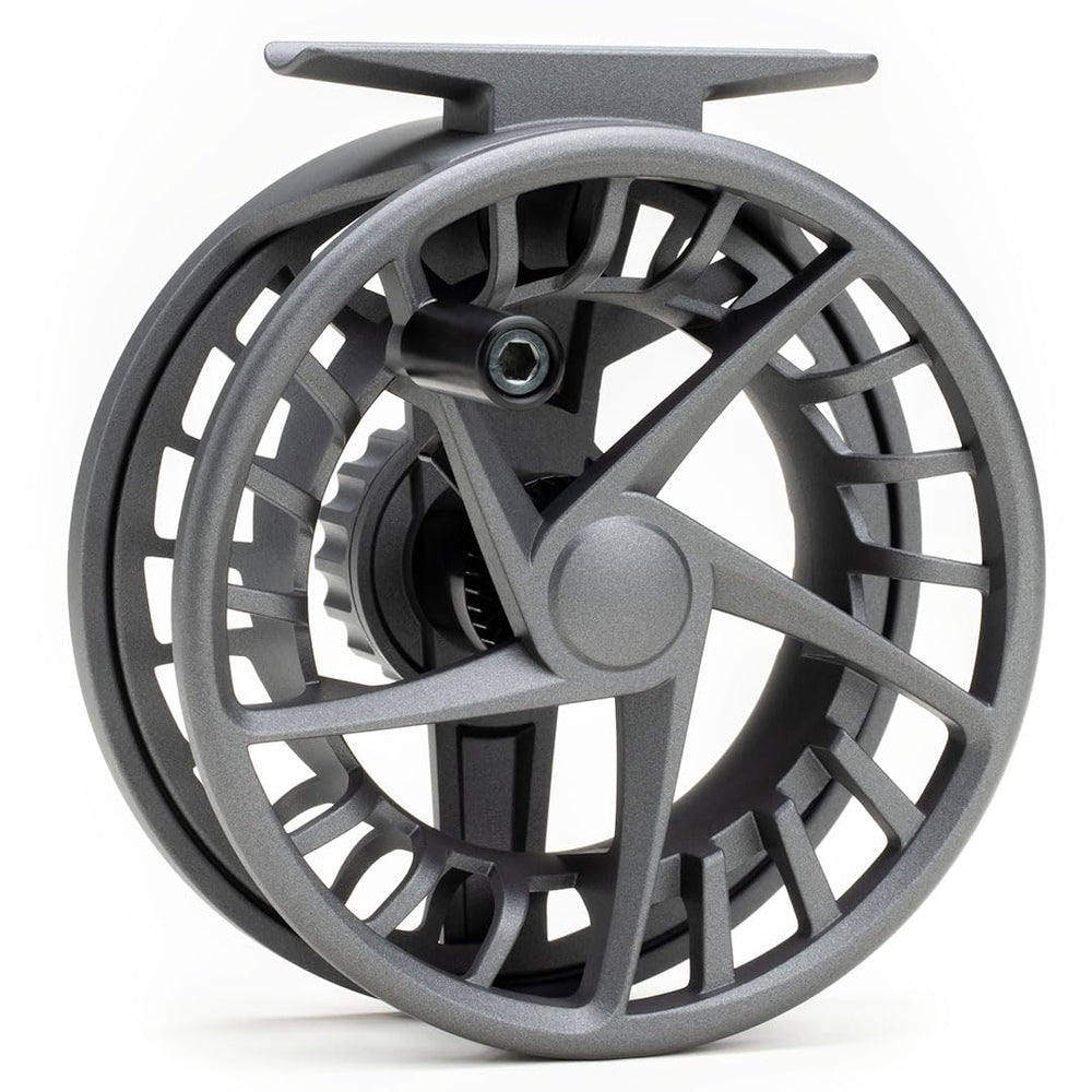 LAMSON Liquid 5Plus S-Series reel drag knob close-up for smooth adjustments.