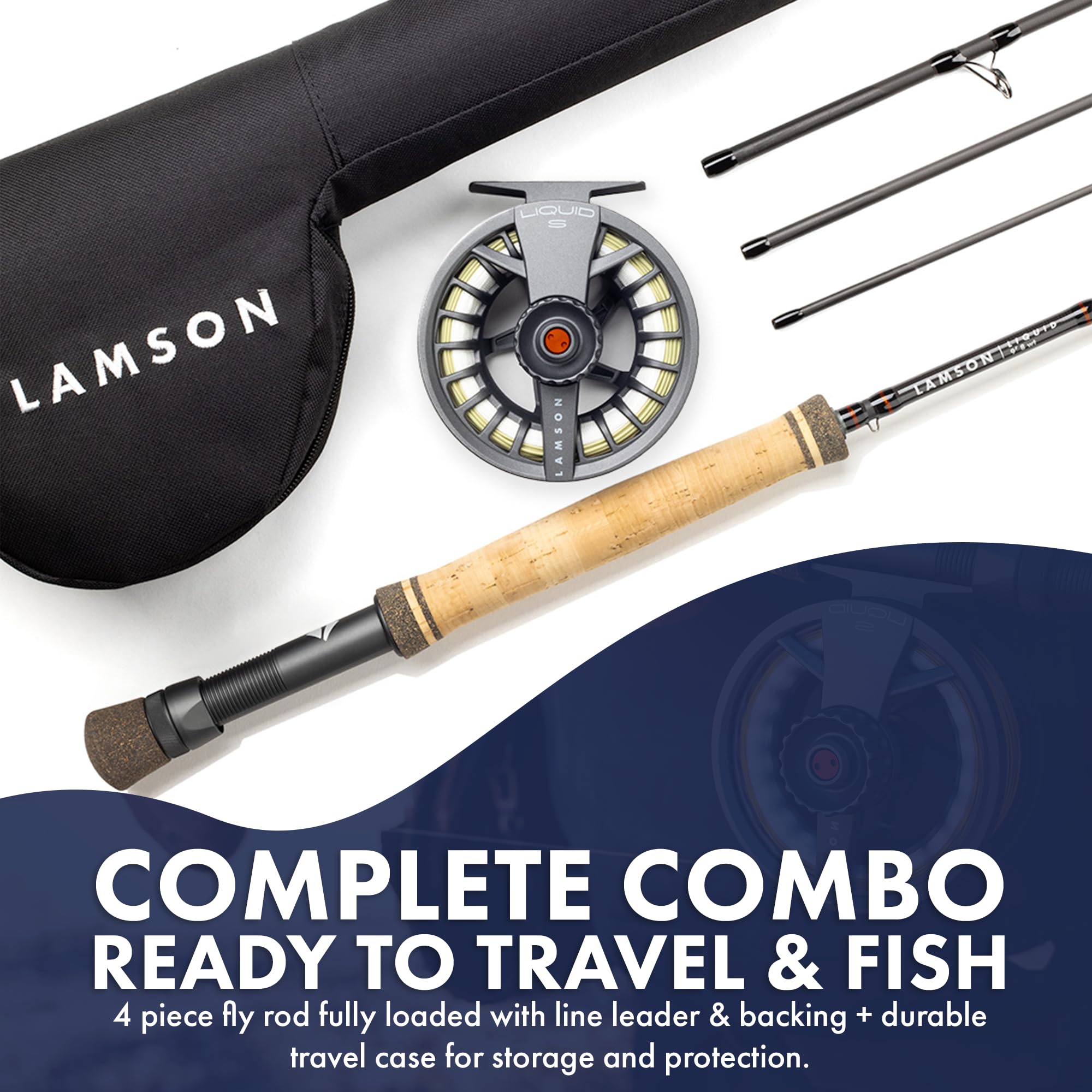 LAMSON Liquid Combo 9ft 5wt four-piece rod ready for nimble stream casts