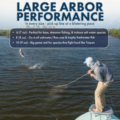Lamson Liquid Max 10wt integrated-foot frame shot highlights streamlined durability.