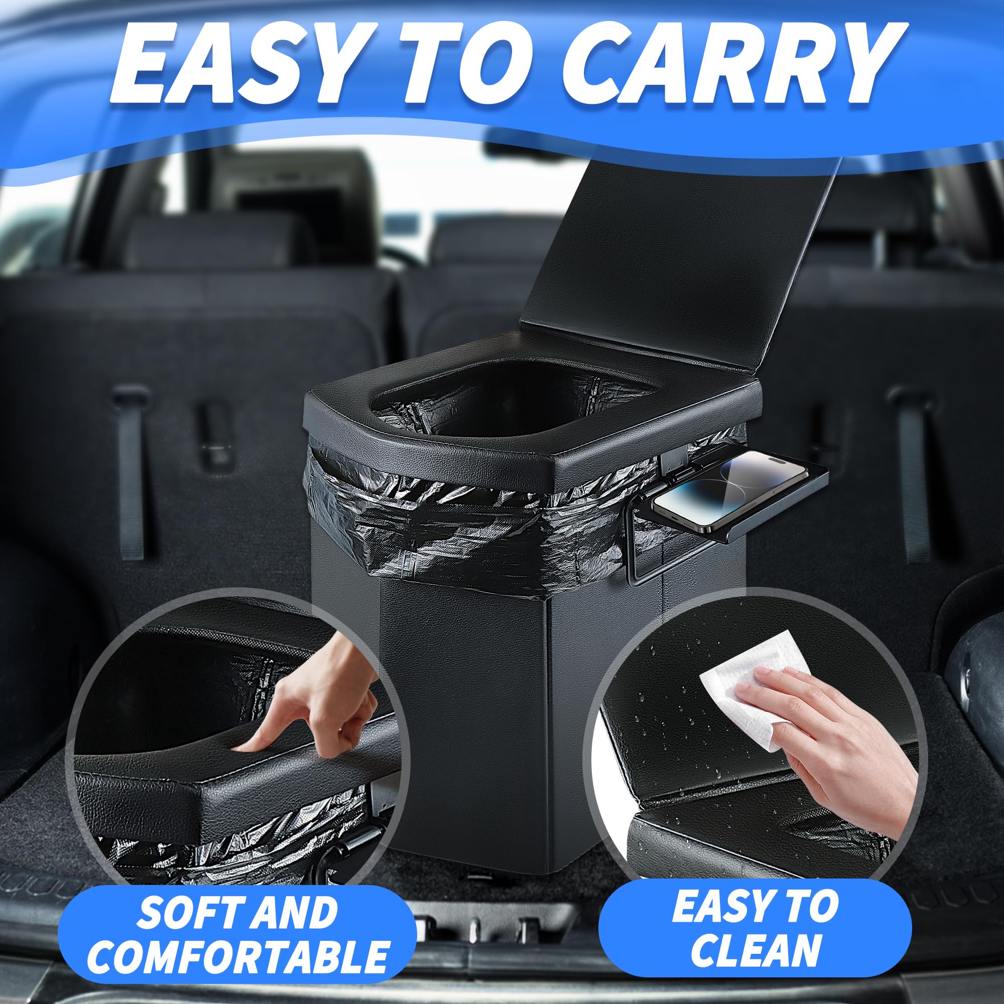 LanAqua portable toilet with paper rack and phone holder simplifies use