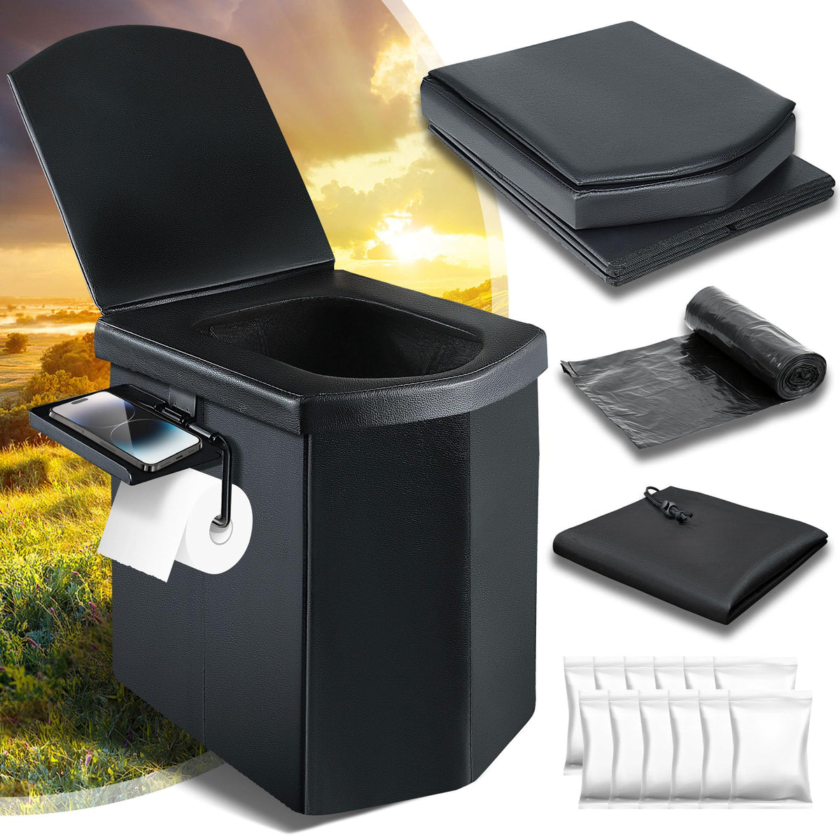 LanAqua portable toilet side view shows tall ergonomic design for comfortable outdoor seating