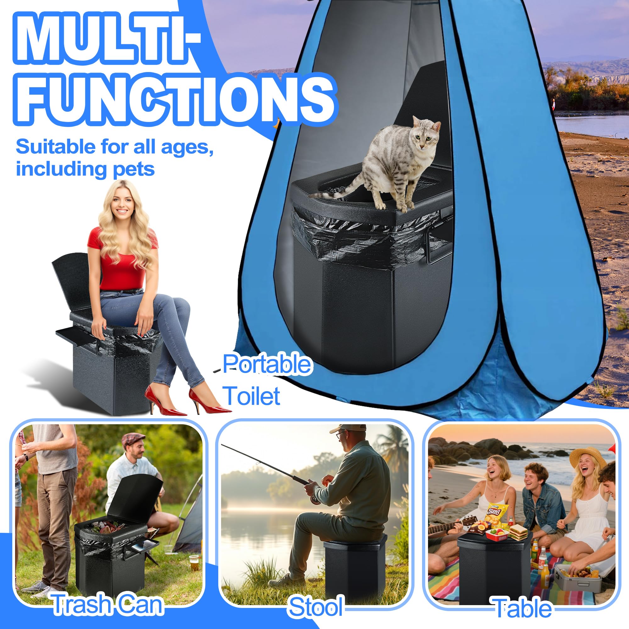 LanAqua portable toilet space-saving design fits in a compact car