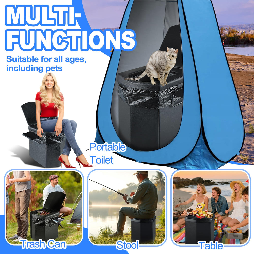 LanAqua portable toilet space-saving design fits in a compact car