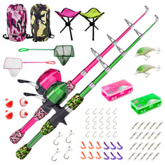 Lanaak 2-pack kids telescopic fishing poles in camo pink and green