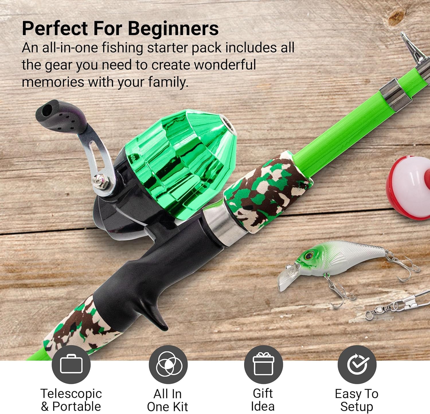 65-inch camo green telescopic fishing rod