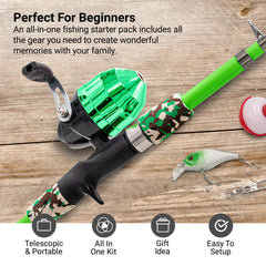 65-inch Green Telescopic Rod with Reel for Kids