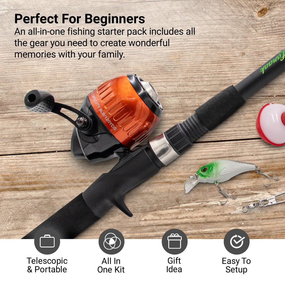Lanaak Kids fishing reel - pre-spooled for quick starts on family outings.