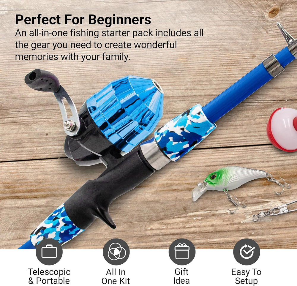 Lanaak kids fishing reel attached to rod