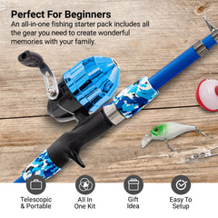 Lanaak kids fishing reel blue ready to use for small-handed anglers