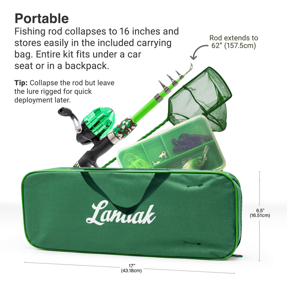 Lanaak tackle box with lures for budding anglers.