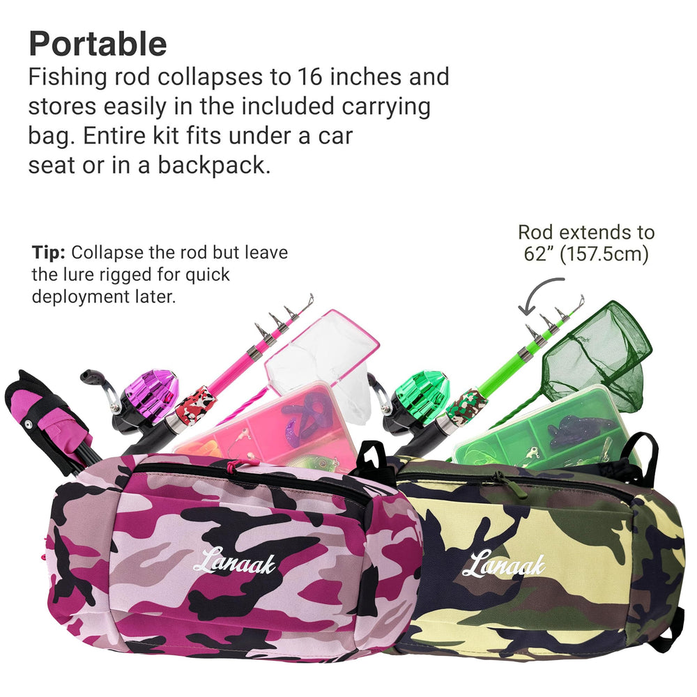 Fully stocked camo green pink tackle box with gear