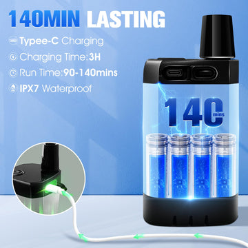 LanBlu portable shower 6000mAh battery powers long outdoor showers.