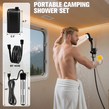 LanBlu portable shower heater Type-C charging port enables quick recharge.