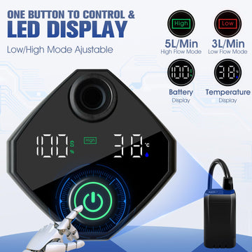 LanBlu portable shower heater water flow control highlighted by one-button operation.